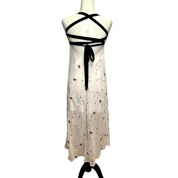Finders Keepers Chi Chi Slip Dress M NWT Vanilla Daisy Lip Embroidered Mesh Maxi - Picture 7 of 11